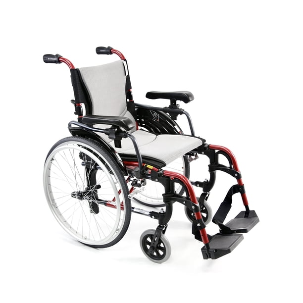 Silla de ruedas ergonómica ligera Karman S-ERGO 305 S-Ergo305Q18RS, 13 kg, ruedas de liberación rápida, armazón rojo rosa, asiento de 45 cm de ancho x 43 cm de profundidad, altura ajustable de fábrica