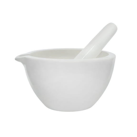 Porcelain Mortar & Pestle Set, 18oz (550ml) - Unglazed Grinding Surface - Excellent for Kitchen or Laboratory - Grinds Powdered Chemicals, Herbs & Spices - Pill Crusher - White - Eisco Labs