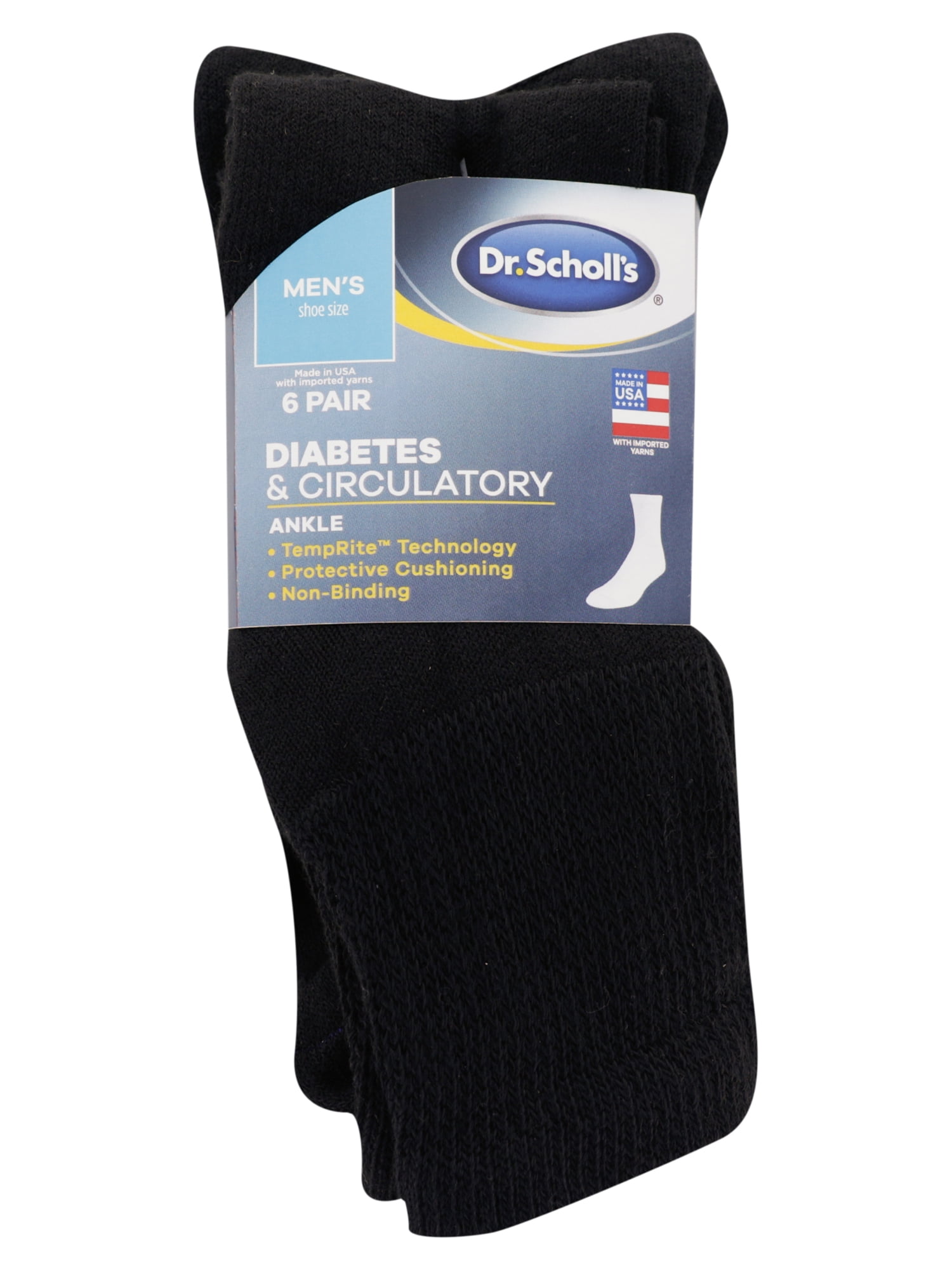 Dr. Scholl's Men's Diabetes & Circulatory Ankle Socks, 6 Pack