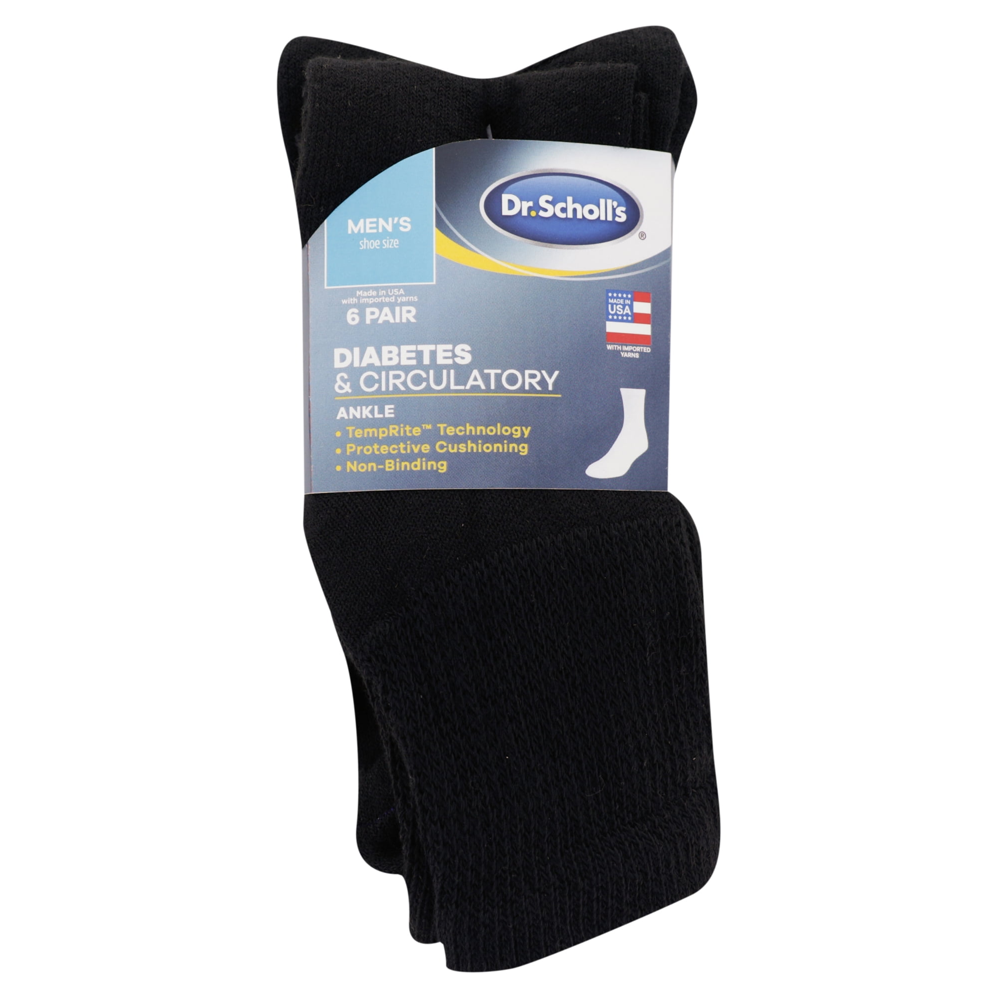 Dr. Scholl's Men's Diabetic Ankle Socks for Circulatory Health, 6 Pack