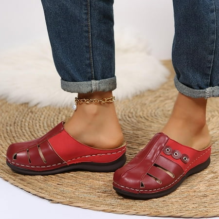 

LoyisViDion Clearance Sandals for Women New Summer Women S Sandals and Slippers Breathable Low-Heeled Women S Shoes Flash Picks Red 5.5