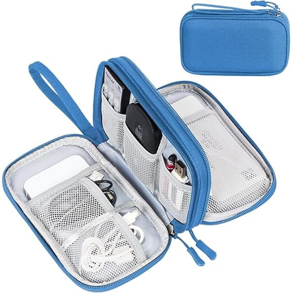 mjw001 Travel Cable Storage Bag, Electronic Accessory Carrying Case, Portable Waterproof Double-Layer Multi-Function Storage Bag, Suitable for Cables, Chargers, Mobile Phones, and Earphones (Cyan)