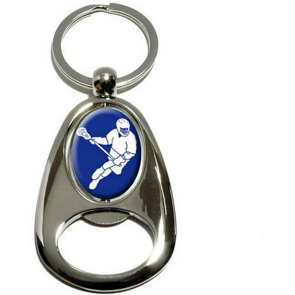 Lacrosse, Sport, Chrome Plated Metal Spinning Oval Design Bottle Opener Keychain Key Ring