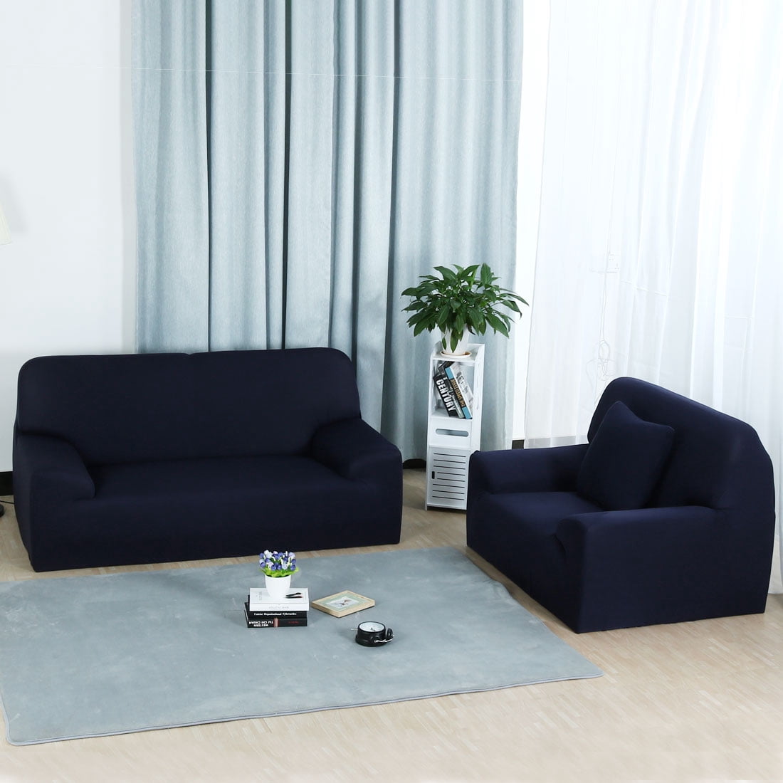 Unique Bargains 1-Piece Modern Solid Stretch Armchair Slipcover, Dark Blue