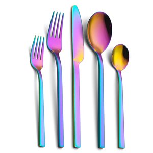 Maoww 5pcs/set Expérience de la restauration avec stupéfiant Couverts en acier inoxydable Set Salade couteau arc-en-ciel