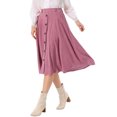 thumbnail image 4 of Corduroy Skirt for Women Button Front High Waist Vintage Stretch A-Line Flared Casual Midi Skirts with Pockets M Pink, 4 of 6