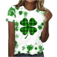 thumbnail image 1 of Bowake T-Shirts de la Saint-Patrick pour Femmes Col Rond Manches Courtes T-Shirt d'Été Quatre Feuilles Shamrock Graphique Tee Tops, 1 of 4