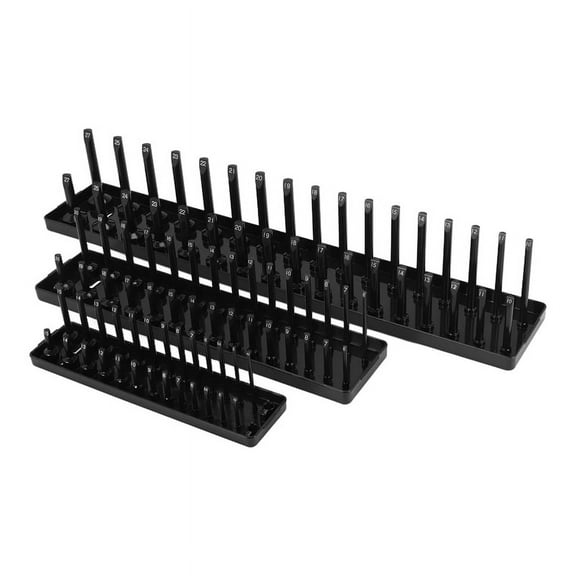 3Pc Socket Organizer Tray Set Black Metric Socket Trays 1/4Inch 3/8Inch & 1/2Inch Dk4277