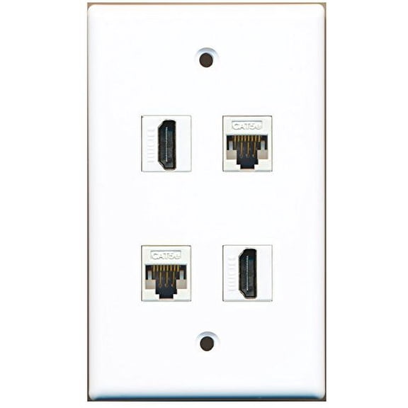 RiteAV - 2 Port HDMI 2 Port Cat5e Ethernet White Wall Plate
