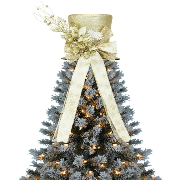 Towallmark Christmas Tree Topper, Ribbon Bow Topper for Tree,Xmas Ornaments for Holiday Decor, Great Gift Christmas Decoration,9.84 x 9.84 in