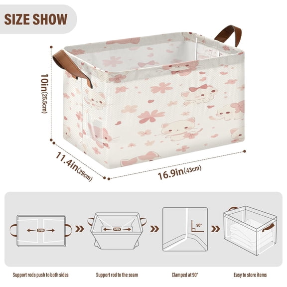 BZSMCE Collapsible Fabric Cube Storage Bins Cute Cat Blossom Pattern Design Pattern Storage Box