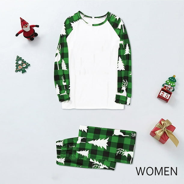 Blusa con estampado a cuadros para mujer, ropa familiar, pijamas de poliéster, blusa y pantalones, cuello redondo y manga larga, para mamá