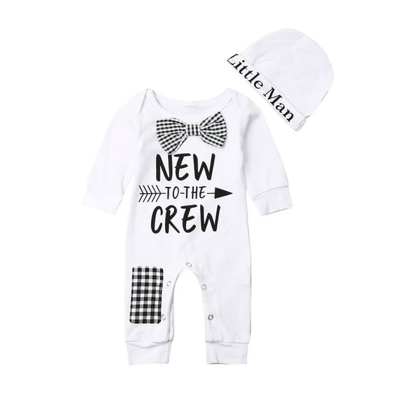 Newborn Boys Girls Jumpsuit Long Pants Baby Letter Print Long Sleeve Romper and Hat