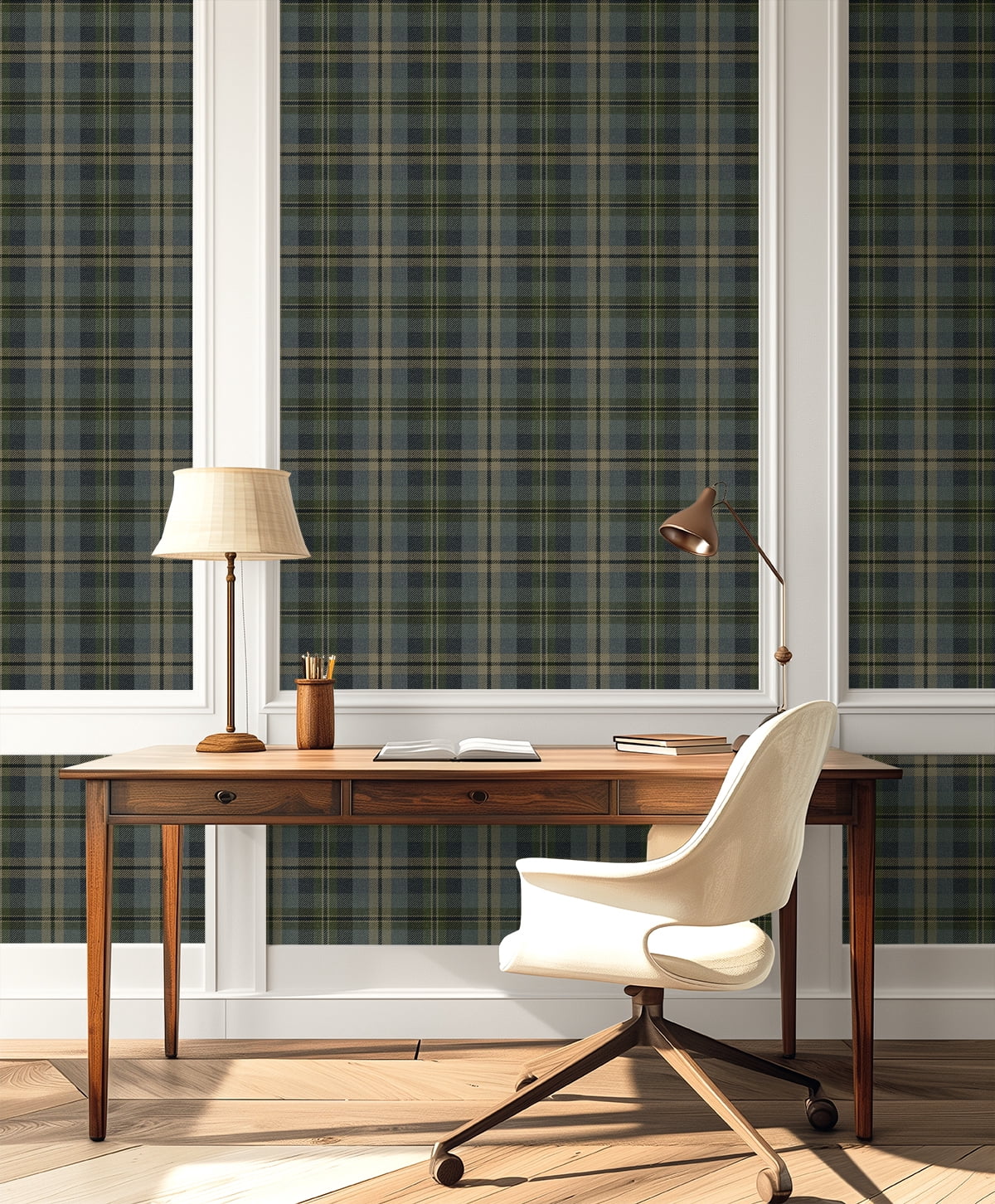 Harry & Grace Deep Sea Thornbury Tailored Plaid Peel and Stick Wallpaper - 20.5 in. W x 18 ft. L Roll