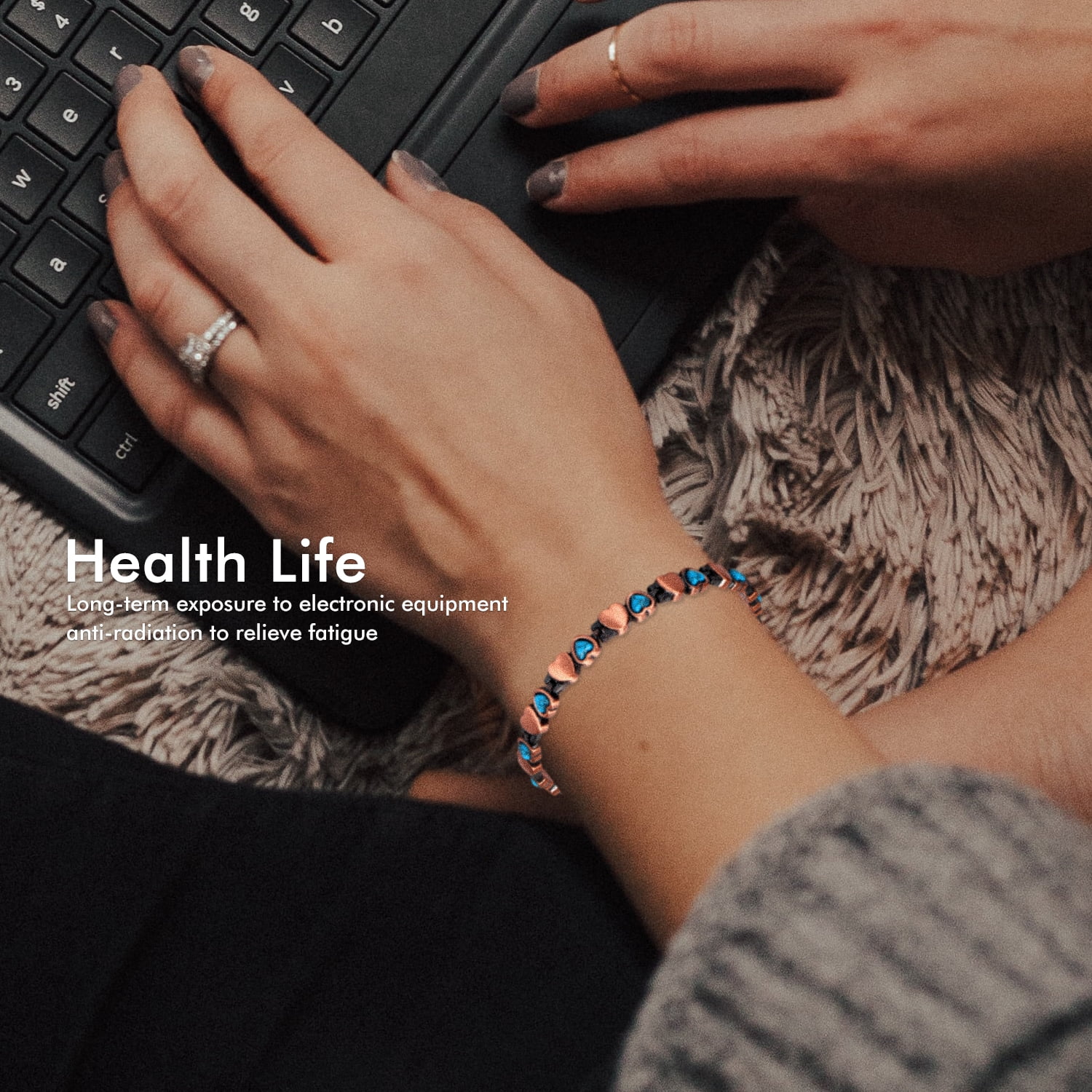 STONE ROCK - Blue Turquoise Copper Bracelets for Women or Men - 99.99% Solid Pure Copper Magnetic Bracelets Adjustable