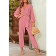 thumbnail image 5 of PRETTYGARDEN Women's Fall Jumpsuits Dressy Casual Pants Romper Spring Long Sleeve V Neck Belt Pockets One Piece Outfits, 5 of 8