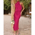 thumbnail image 6 of BTFBM Cocktail Dresses for Women Summer Satin Silk Sleeveless Mock Neck Maxi Wedding Guest Dress Spring Outfits, 6 of 9
