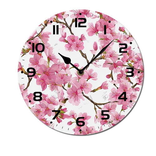 ZXCXRQFa Watercolor Flowers Clock Home Decor Round Wood 10 Inch Wall Clocks Non Ticking Silent Clock Art for Living Room Kitchen Bedroom Decorative