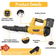 Leaf Blower, 680CFM 280MPH 21V Leaf Blower Cordless with 2X6.0Ah Battery & Charger, Electric Leaf Blower for Lawn Care, Battery Powered Leaf Blower for Snow Blowing & Yard Patio Garden Cleaning