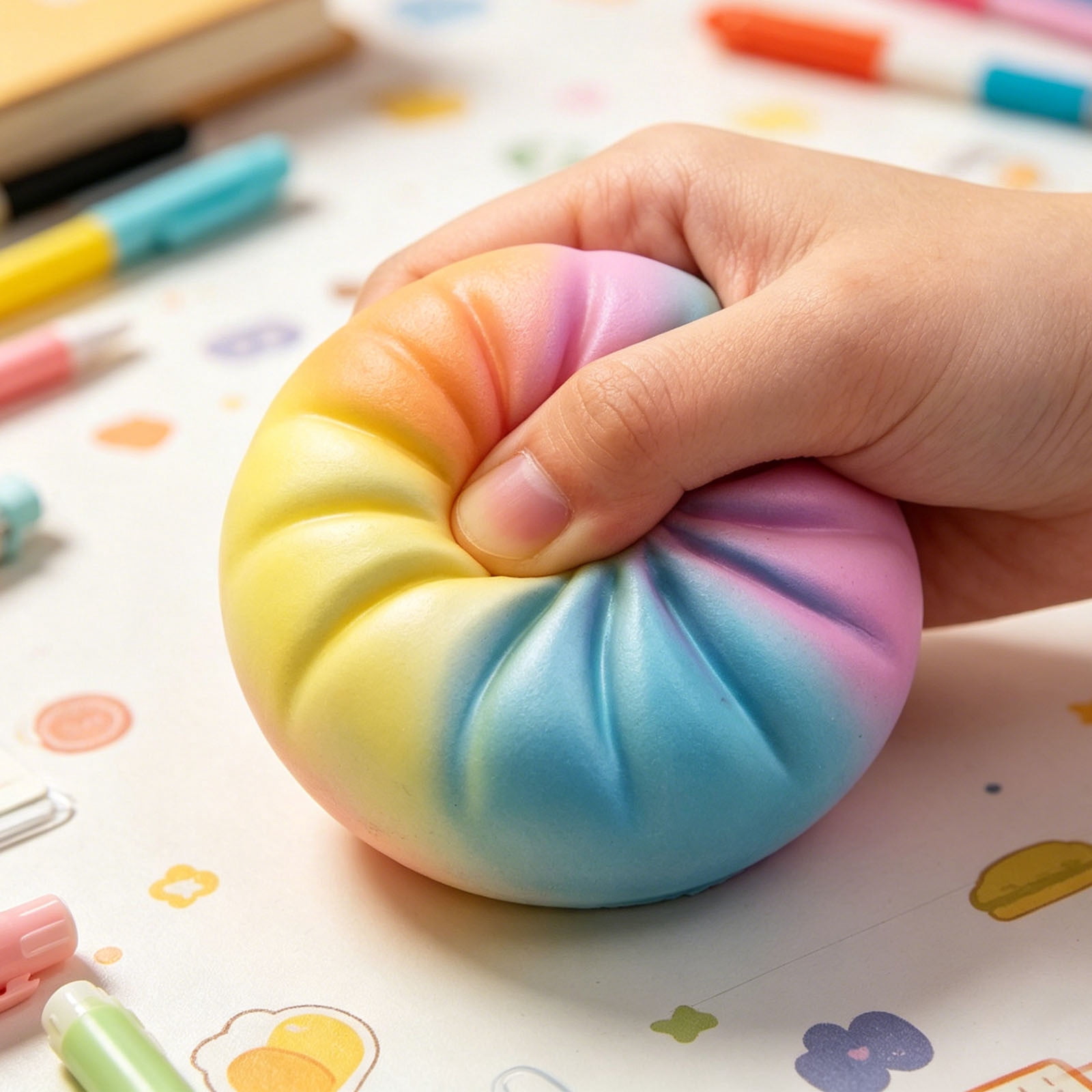 Steamed Bun Slow Rising Scented Stress Relief Fidget Soft Pu Squeeze Adult Office Desk Home Decorative Kawaii Rainbow Cute Accessory Decor