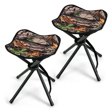 Exdeerjoy 2-pack Folding Hunting Stools Lightweight Portable Slacker Chairs with Heavy Duty Metal Frame & Convenient Carrying Strap Outdoor Tripod Blind Chairs for Hunting
