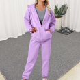 thumbnail image 2 of BLOCLOALO 2 Piece Lounge Set Zip Up Hoodie Women Women with Pants Hoodie Plus Leisure Winter Fleece Hooded Plush Sweatpants and Sweatshirt Set Long Sleeve Shirts Fall Matching Sets Purple M, 2 of 4