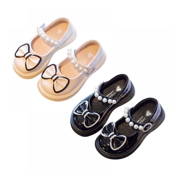 Girls Leather Flats Bow Dress Shoes Kids TGirl Princess Party Wedding Shoes