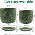 thumbnail image 3 of Green Palm Leaf Ceramic Orchid Pot Set, 5 & 6 Inch Breathable Planters with Holes for Repotting, Decorative Tropical Style Flower Pot with Tray for Indoor Plants, 3 of 5
