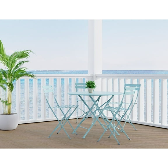 Contemporary Home Living Round Foldable Outdoor Patio Table - 36" - Teal Blue