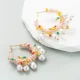 thumbnail image 4 of 2pcs Round alloy rice bead woven flower wreath shaped earrings, women's imitation pearl earrings, Bohemian ethnic style earrings, 4 of 5
