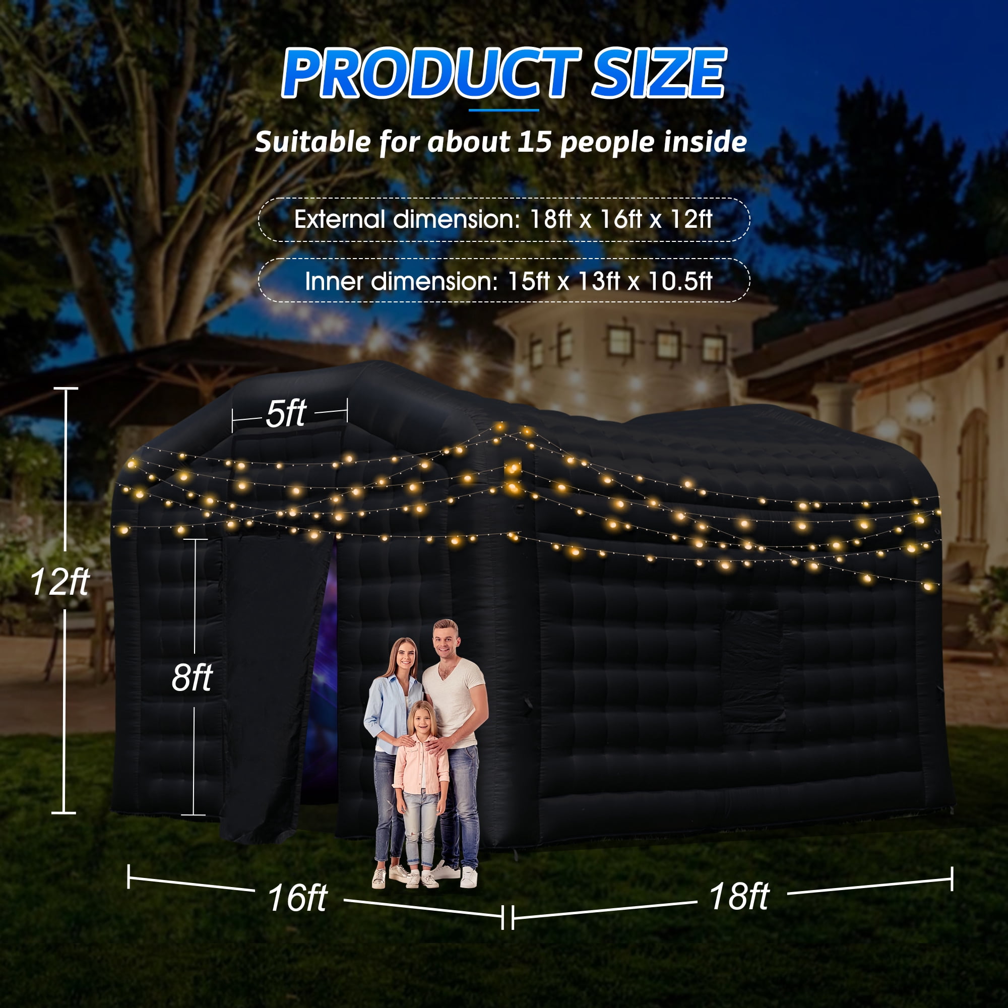 Step4Fun Large Black Inflatable Night Club 18x16x12Ft Party Tent with Logo Area for Wedding Birthday