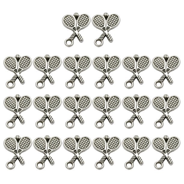 20 colgantes de aleación antigua de raqueta de tenis y bádminton, accesorios para hacer joyas, para collares y pulseras (plata antigua)