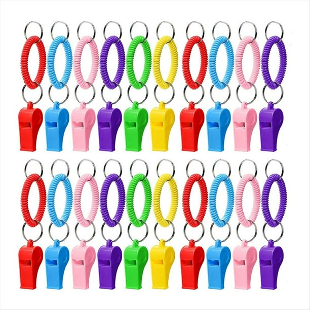 30 Piezas de Silbato Deportivo con Pulsera, Silbatos de Plástico con Anillo de de Muñeca de Bobina Elástica para Entrenadores, Árbitros
