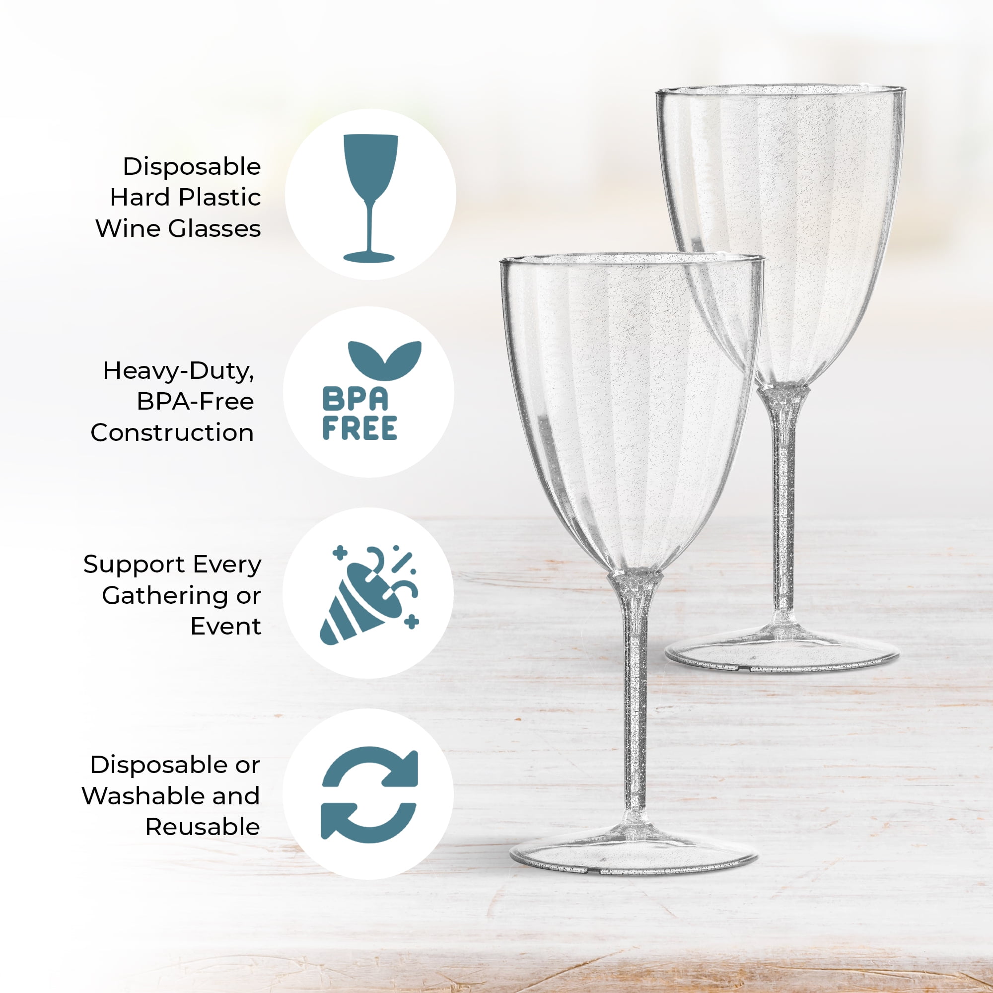 Emi-Yoshi Emi-Swg8 8 oz Square Disposable Plastic Long Stem Wine Glasses