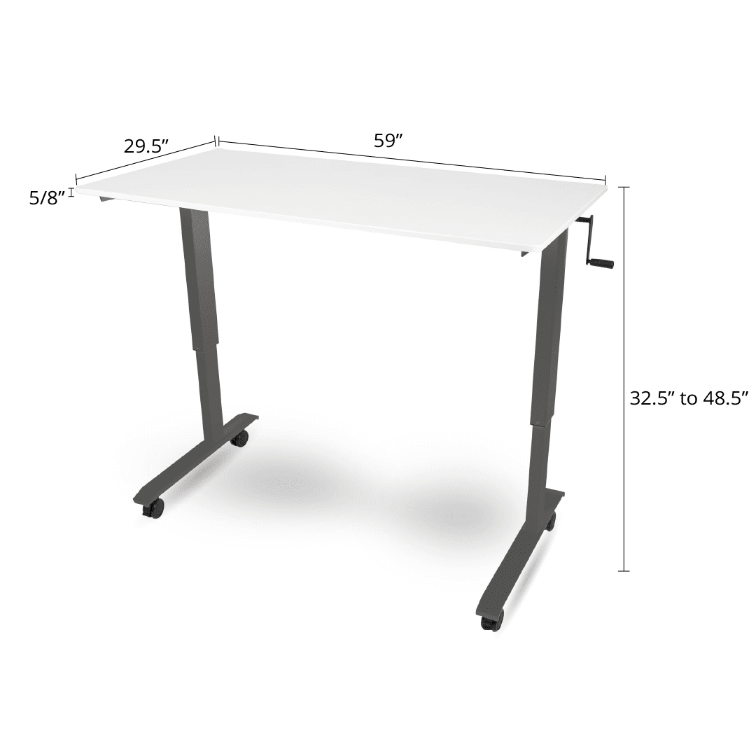Stand Up Desk Store Crank Adjustable Height Rolling Standing Desk (Charcoal Frame/Gloss White Top, 60" Wide)