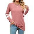 thumbnail image 3 of Hibeli Women Striped Colorblock Long Sleeve Crew Neck Lightweight Sweatshirt, 3 of 7
