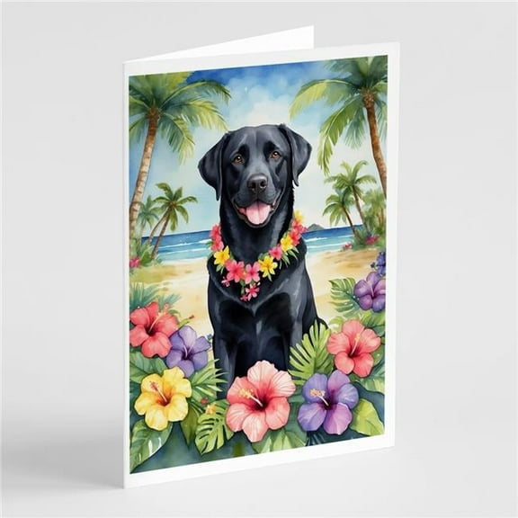 5 x 7 in. Black Labrador Retriever Luau Greeting Cards - Pack of 8