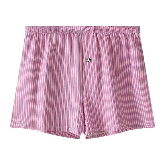 LYEAA Cotton Boxers for Men Loose Fitting Soft Breathable Trunks Striped Plus Comfortable Athletic Underpants Elastic Waistband Fashion Underwear with Button Fly Pink L