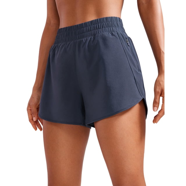 Shorts CRZ YOGA tiro alto 3" secado rápido con cierre azul marino