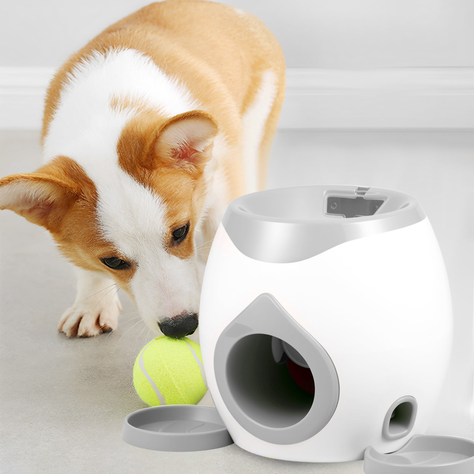 Dog Ball Launcher Interactive Puppy Ball Thrower Machine with Automatic Treat Dispenser Fun Dog Training Toys for Indoor Outdoor