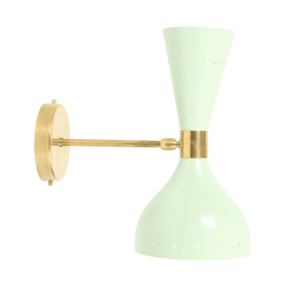 Mint Green Mid Century Modern Wall Sconce, Italian Stilnovo Inspired Brass Wall Light, Retro Double Cone Wall Lamp, Luxury Bedroom Hallway Vanity Lighting Fixture
