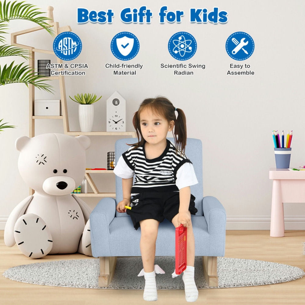 Topcobe Kids Rocking Chair with Solid Wood Legs, Toddler Living Room Chair-Blue
