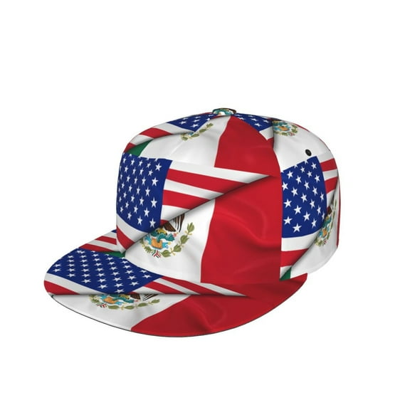 Men Women Half Mexican Half America Flat Bill Hip Hop Visor Snapback Hat Adjustable Baseball Cap