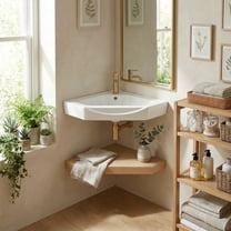 Modern Wall Mount Bathroom Corner Sink Alexander II White Porcelain Sink w/Overflow Renovators Supply