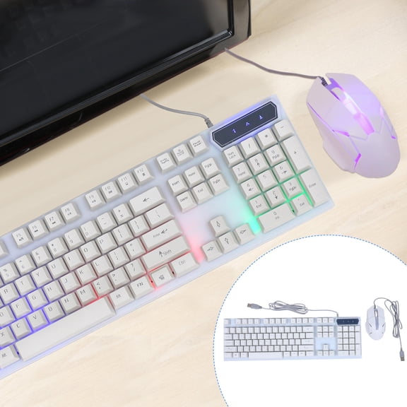HONMEET White Mechanical Gaming Keyboard and Mouse Combo, Wired Set with Suspension Keycaps for Desktop and Laptop Gaming