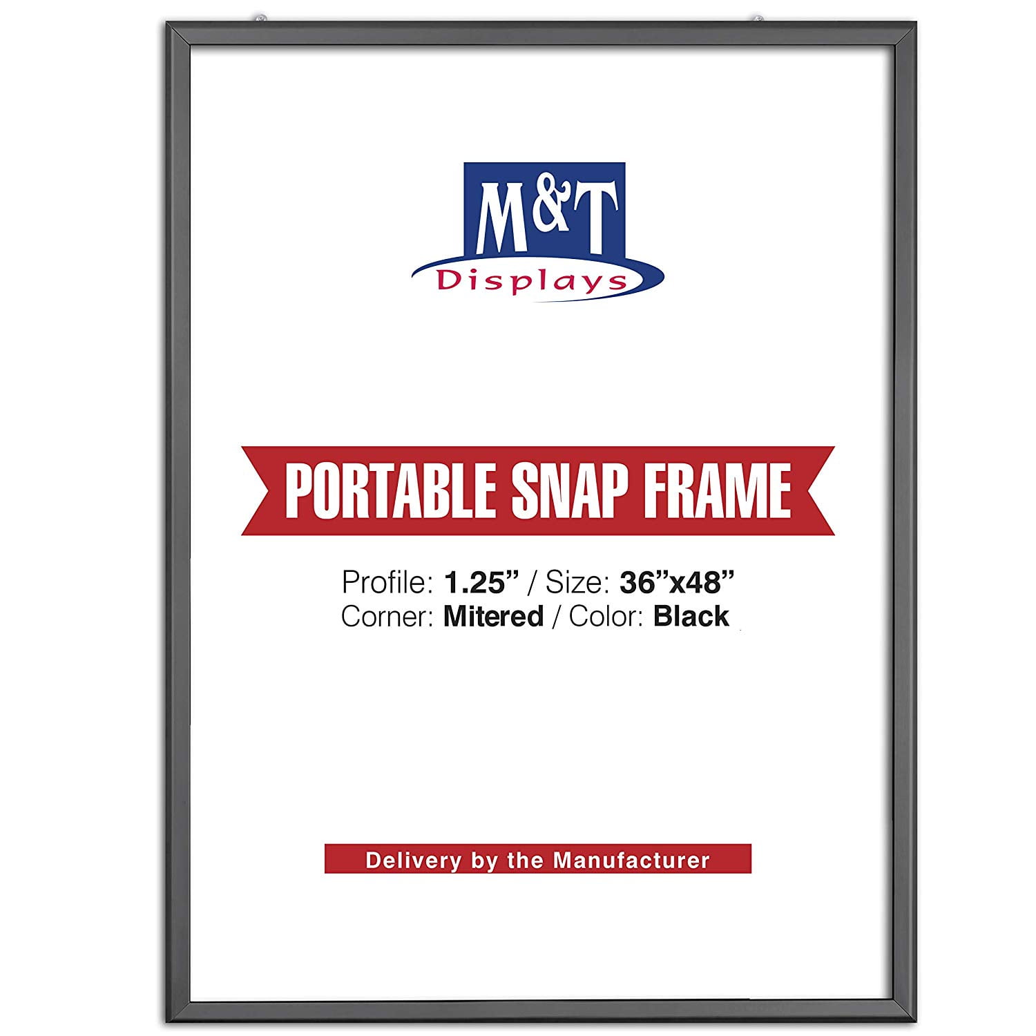 M&T Displays 36x48 Inch Black Aluminum Snap Poster Frame