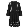 thumbnail image 5 of GEWSEY Women Striped Lace Trim Mini Dress V Neck Tie Front Flutter Sleeves Casual Beach Vacation Dress (Black, XXL), 5 of 5