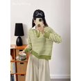 thumbnail image 1 of Jersey Retro a rayas falsas de dos piezas con cuello de camisa para mujer otoño Jersey nuevo diseño top suelto para mujer, 1 of 5