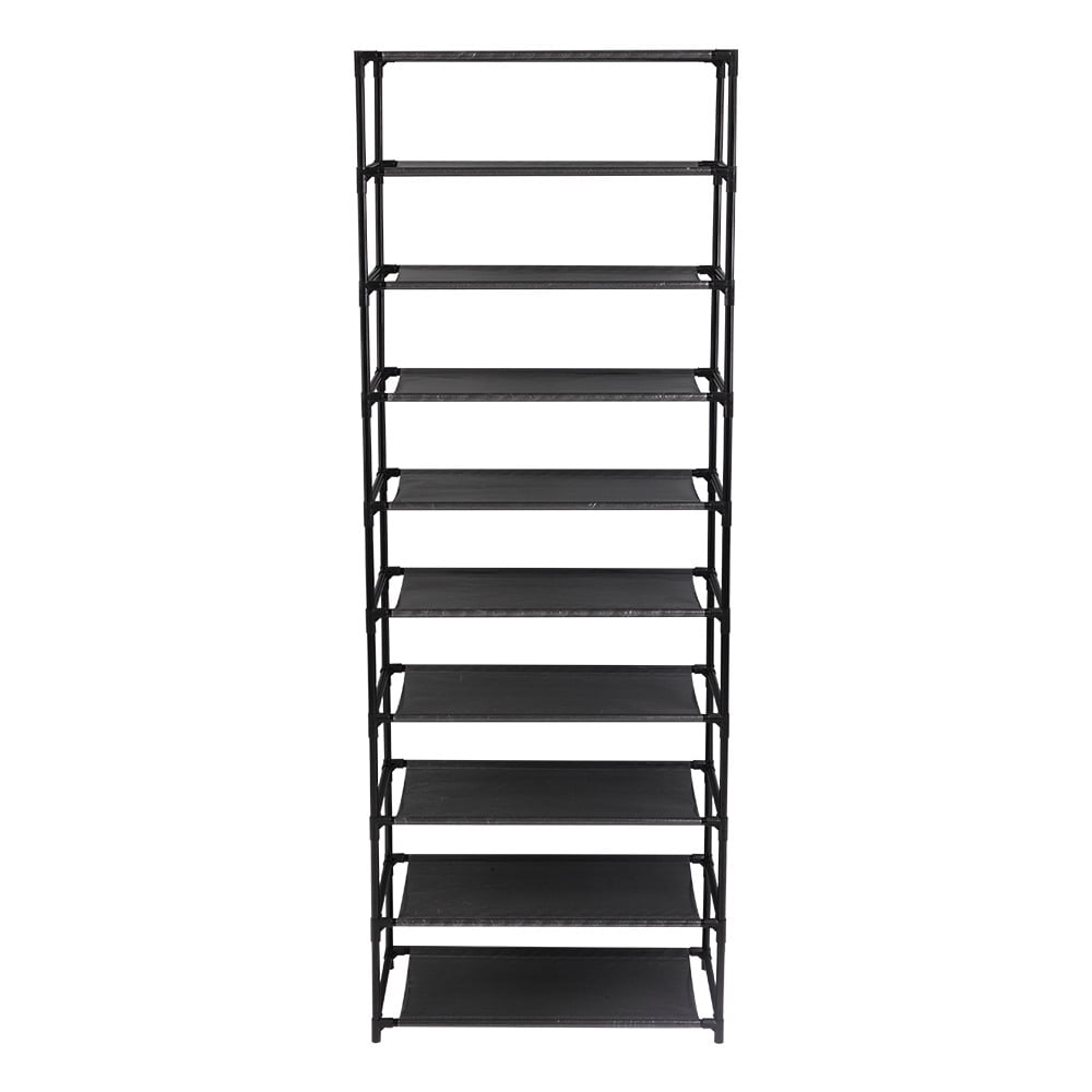 10 Tier Stackable Shoe Rack Storage Shelves,  Stainless Steel Frame Heavy Duty Holds 50 Pairs of Shoes, Easy Assemble, Black