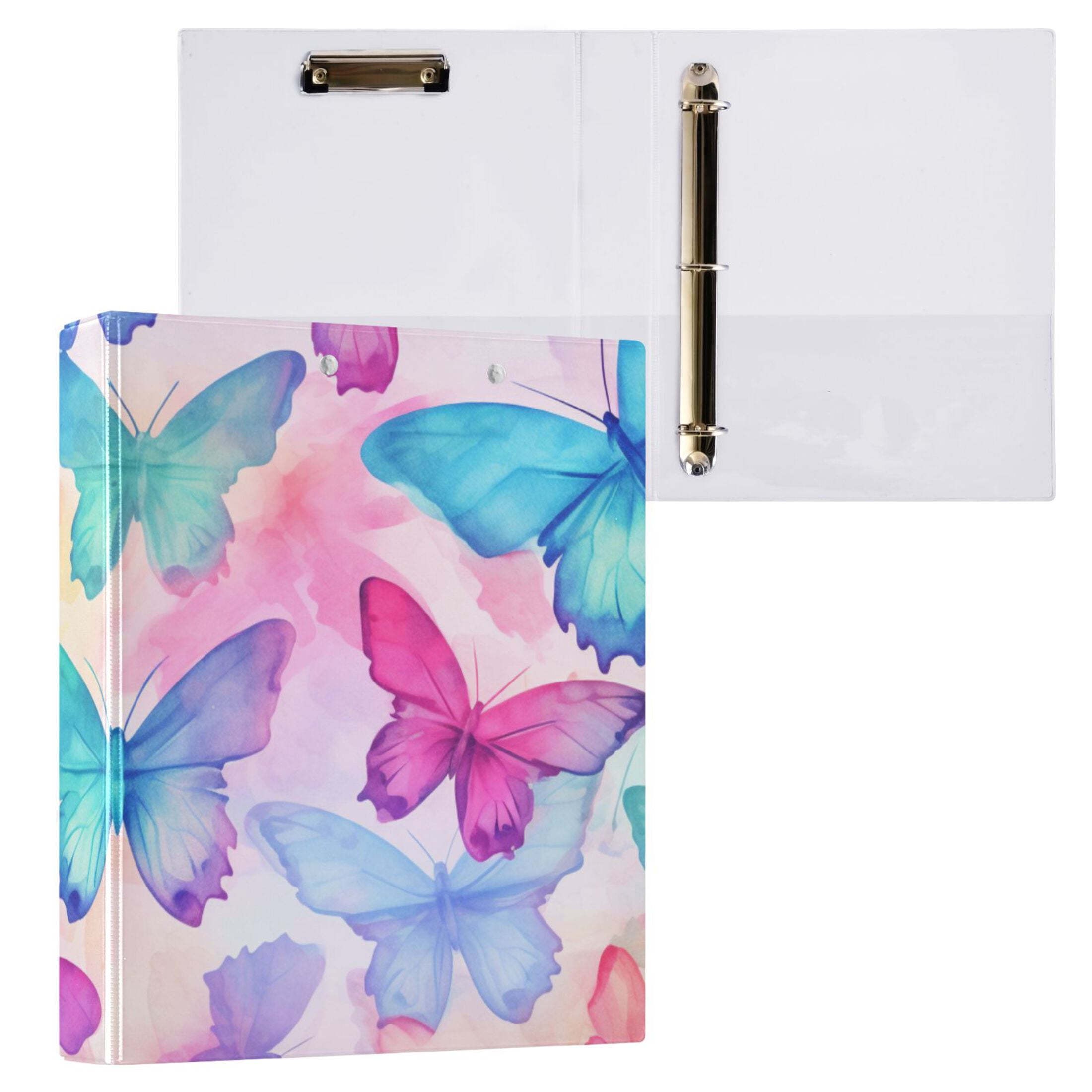 Gorgeous Butterfly 3 Ring Hardcover Binders 1.5" Round Rings for Letter-Size Folder Paper Organizer Pockets for Office Student Recipe 1 Pack